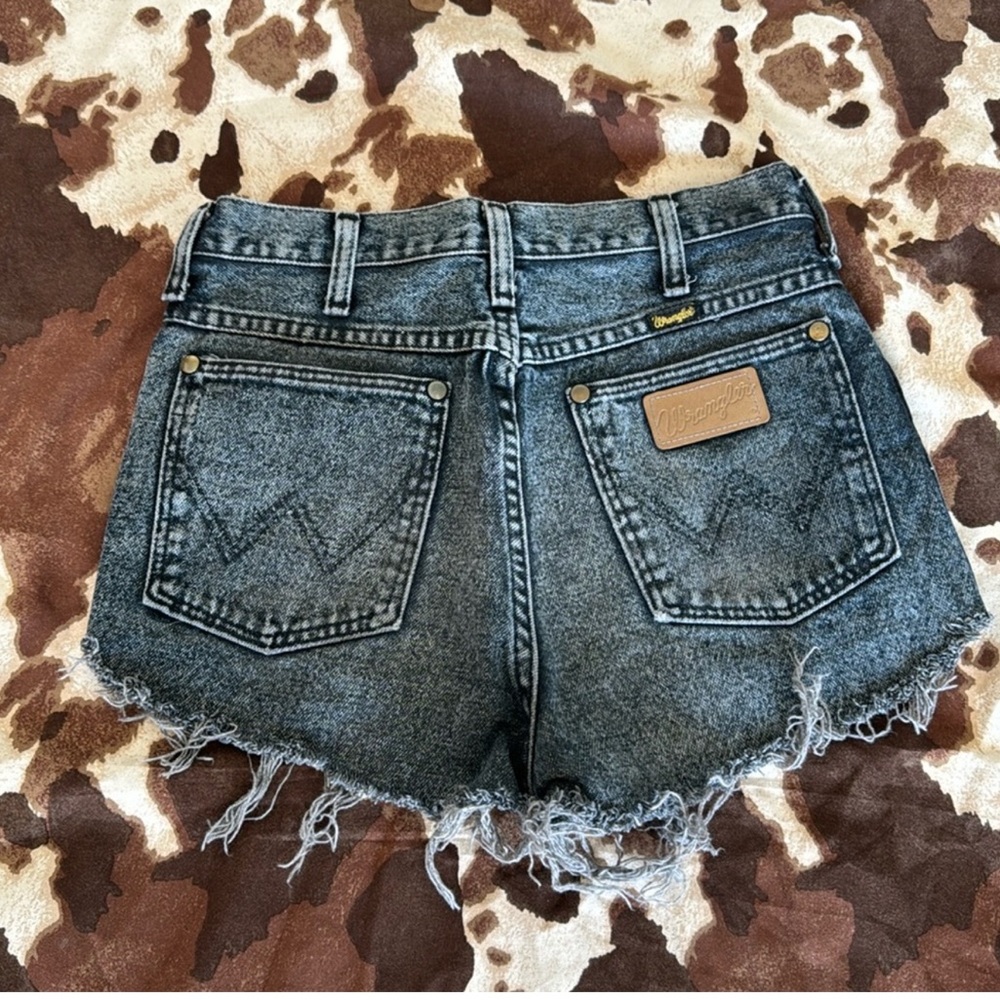 Vintage Wrangler Black Jean Shorts Distressed Frayed Hem